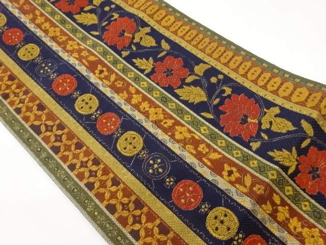 JAPANESE NAGOYA OBI / CHIKUZEN HAKATA / WOVEN FLOWER ARABESQUE